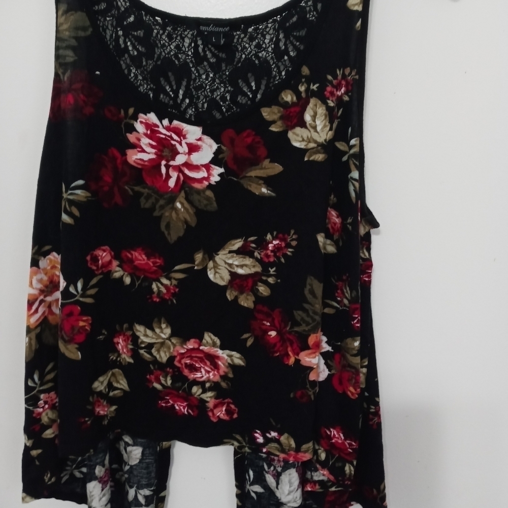 Ambiance Floral and Lace Open Back Sleeveless Camisole Top